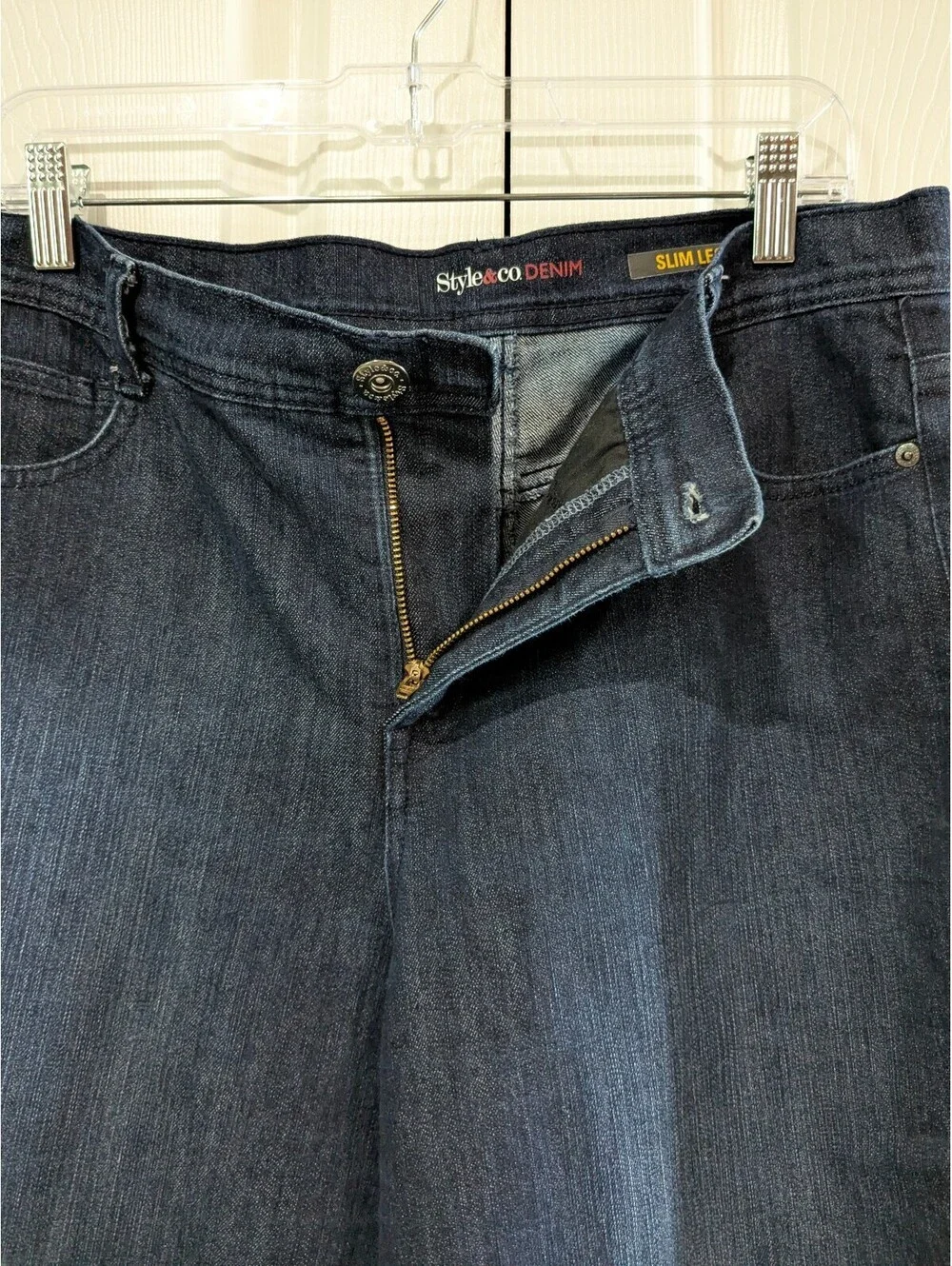 Style & Co Women's Slim Leg Jeans, Dark Blue, Size 14S, Stretch Denim, 5 Pocket - Picture 11 of 13